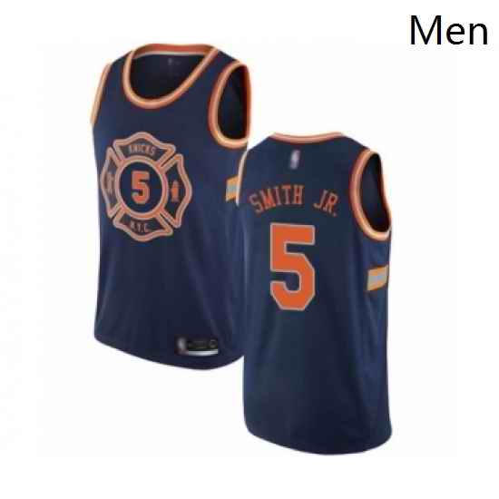 Mens New York Knicks 5 Dennis Smith Jr Authentic Navy Blue Basketball Jersey City Edition